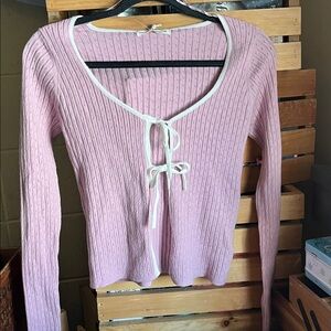 New Moon & Madison Pointelle Tie-Front Cardigan, M